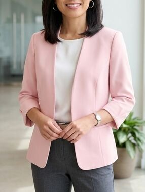 Kasper Petite Pink Stretch Crepe Open Front Blazer. 10P